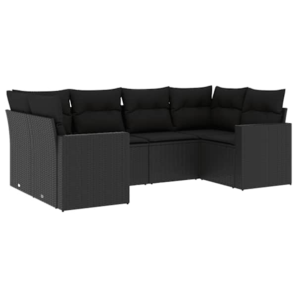 vidaXL 6-osaline aiadiivani komplekt patjadega, must, pol&uuml;rotang