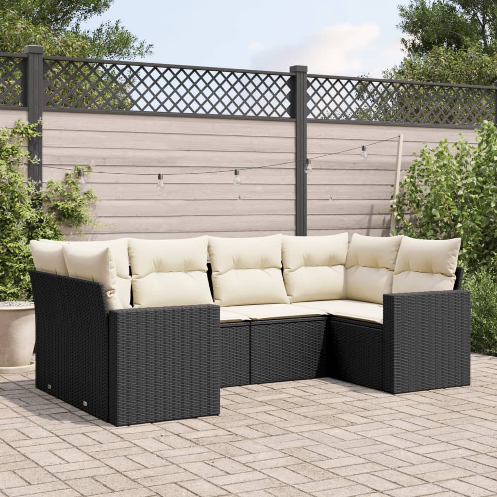 vidaXL 6-delige Loungeset met kussens poly rattan zwart, foto 2