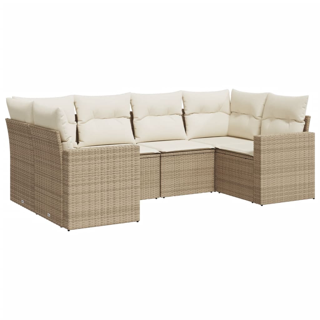vidaXL 6-delige Loungeset met kussens poly rattan beige, foto 4
