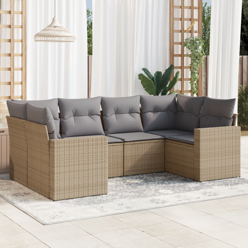 vidaXL 6 Piece Garden Sofa Set with Cushions Beige Poly Rattan