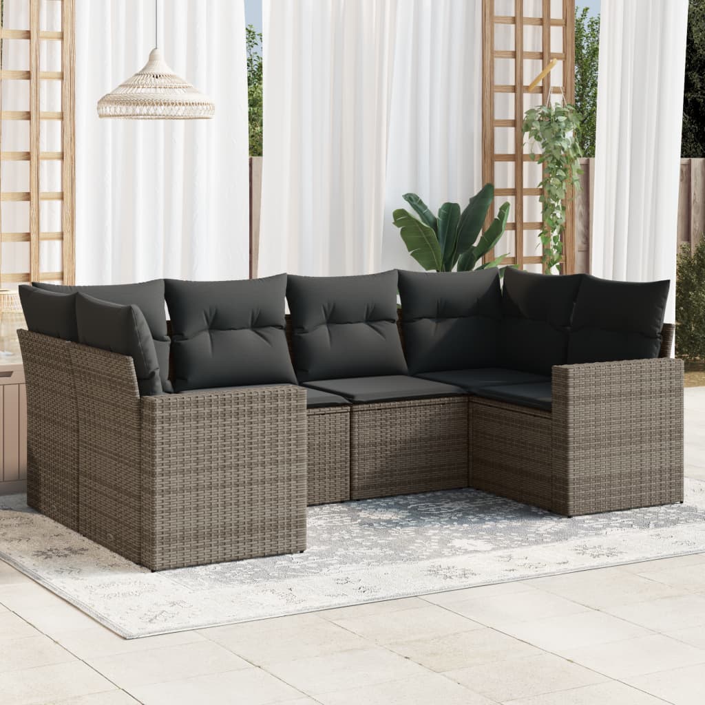 Havesofasæt i polyrattan - 6 dele med hynder og opbevaring, grå