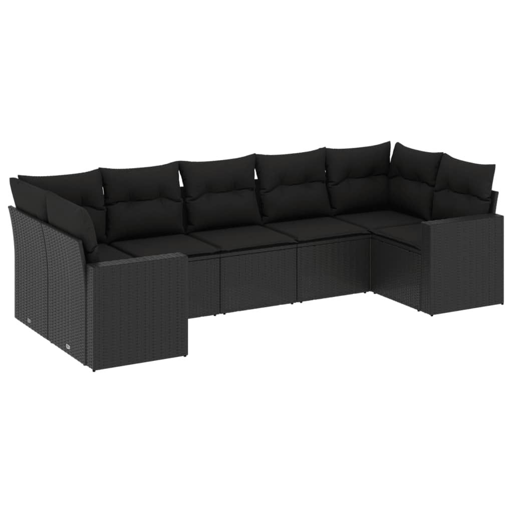 vidaXL 7-delige Loungeset met kussens poly rattan zwart, foto 3