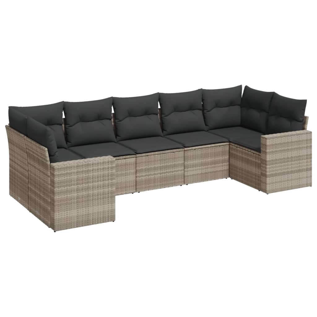 vidaXL 7-delige Loungeset met kussens poly rattan lichtgrijs grijs, foto 3
