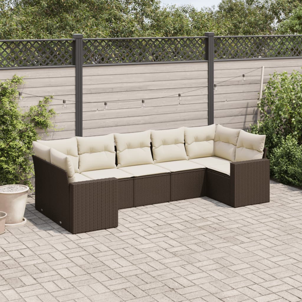 vidaXL 7-delige Loungeset met kussens poly rattan bruin, foto 2