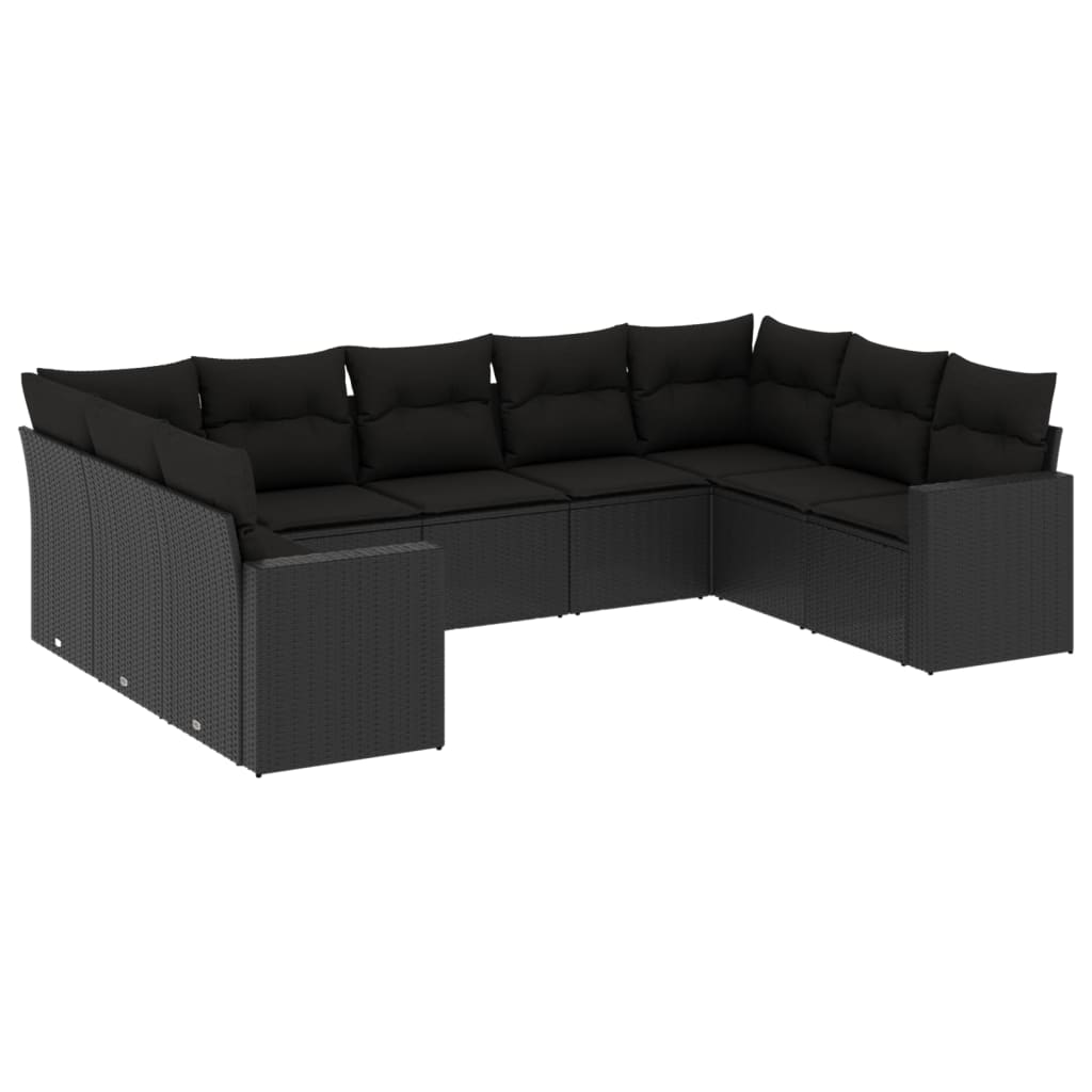vidaXL 9-delige Loungeset met kussens poly rattan zwart, foto 3