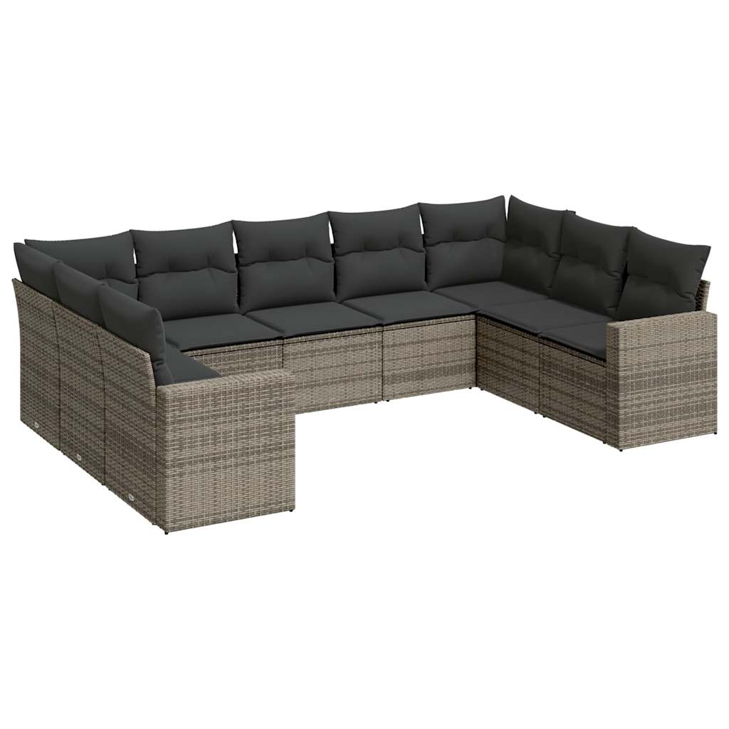 vidaXL 9-delige Loungeset met kussens poly rattan grijs, foto 4