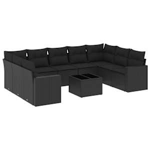 vidaXL 10-osaline aiadiivani komplekt patjadega, must, pol&uuml;rotang