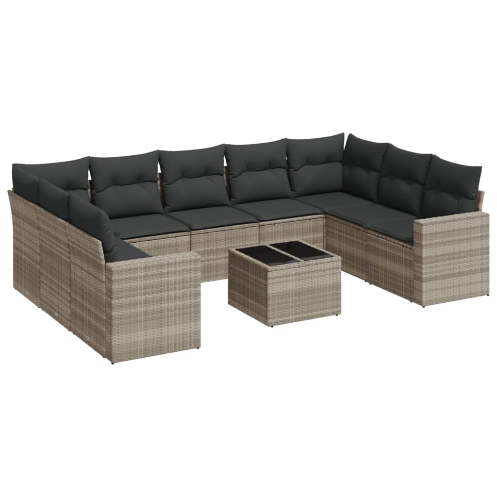 vidaXL 10-delige Loungeset met kussens poly rattan lichtgrijs grijs, foto 4