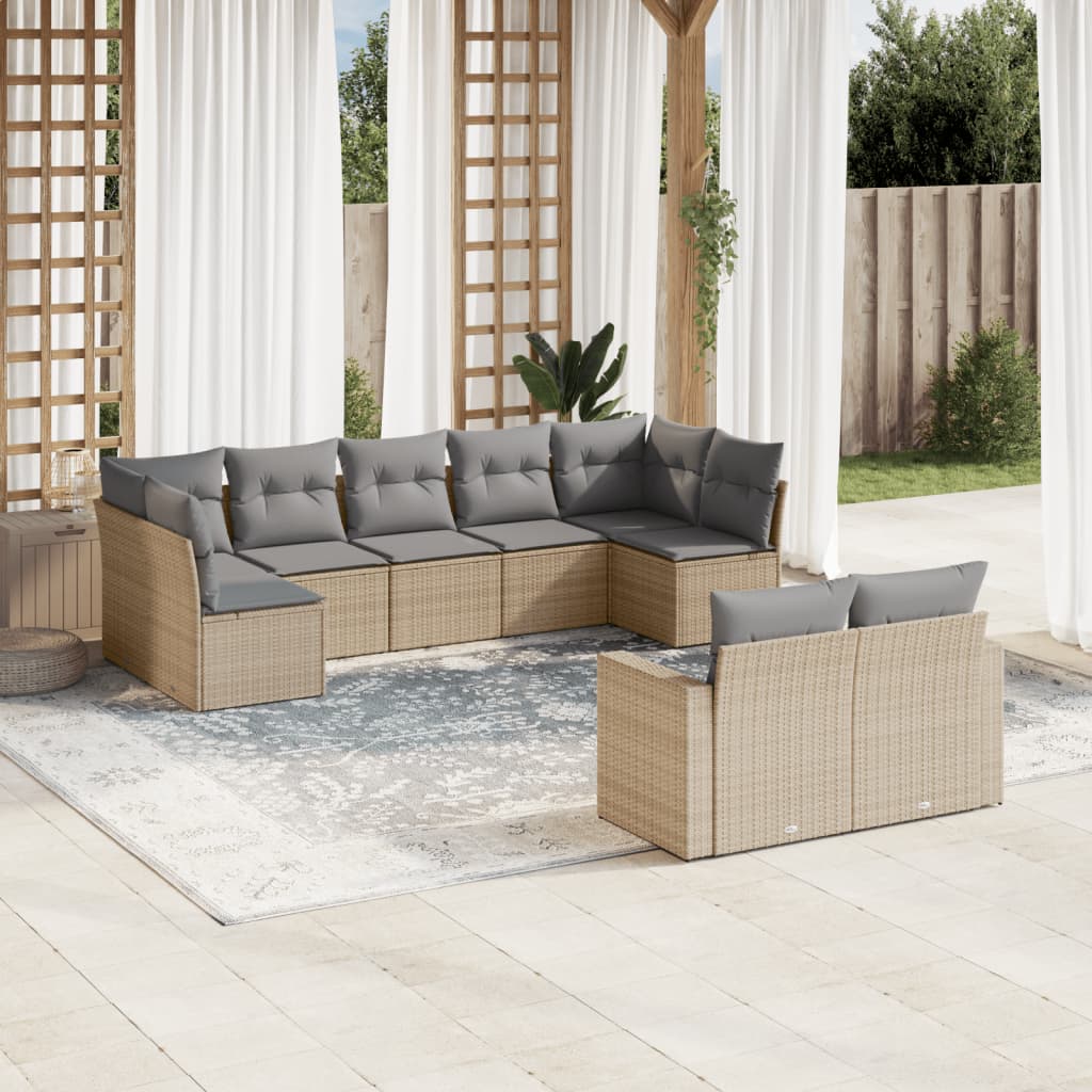 vidaXL 9 Piece Garden Sofa Set with Cushions Beige Poly Rattan