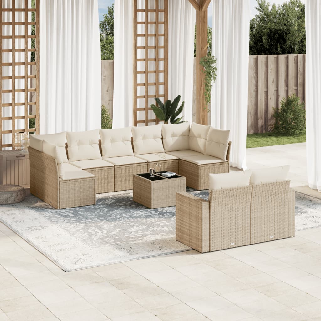 vidaXL 10-delige Loungeset met kussens poly rattan beige, foto 2