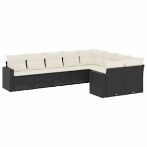 vidaXL 9-osaline aiadiivani komplekt patjadega, must, pol&uuml;rotang