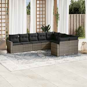 Vrtna sedežna garnitura 9-delna z blazinami siv poli ratan