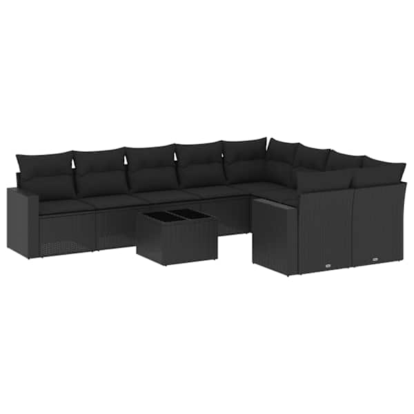 vidaXL 10-osaline aiadiivani komplekt patjadega, must, pol&uuml;rotang
