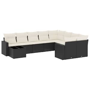 vidaXL 10-osaline aiadiivani komplekt patjadega, must, pol&uuml;rotang