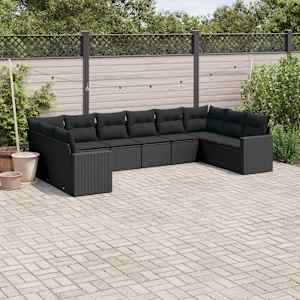 Vrtna sedežna garnitura 10-delna z blazinami črn poli ratan