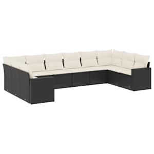 vidaXL 10-osaline aiadiivani komplekt patjadega, must, pol&uuml;rotang