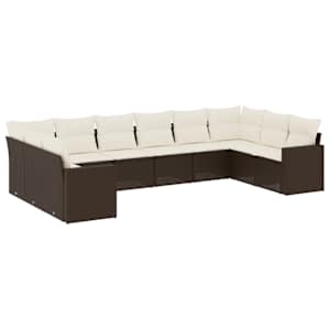 vidaXL 10-osaline aiadiivani komplekt patjadega, pruun, pol&uuml;rotang