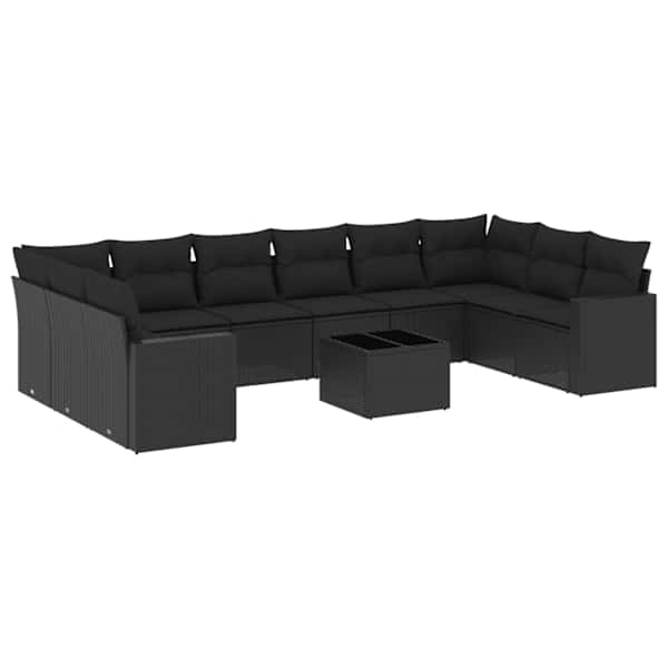 vidaXL 11-osaline aiadiivani komplekt patjadega, must, pol&uuml;rotang