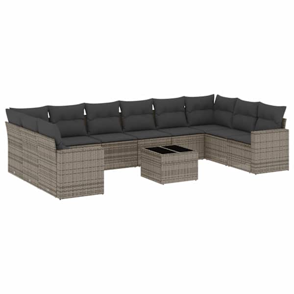 vidaXL 11-osaline aiadiivani komplekt patjadega, hall, pol&uuml;rotang