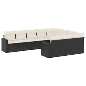 vidaXL 10-osaline aiadiivani komplekt patjadega, must, pol&uuml;rotang