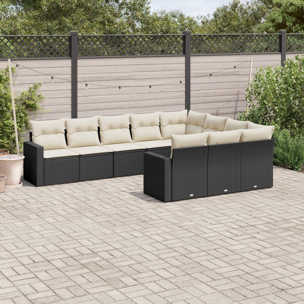 vidaXL 10-tlg. Garten-Sofagarnitur mit Kissen Schwarz Poly Rattan