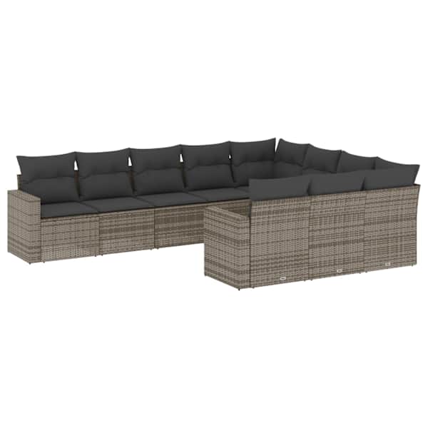 vidaXL 10-osaline aiadiivani komplekt patjadega, hall, pol&uuml;rotang