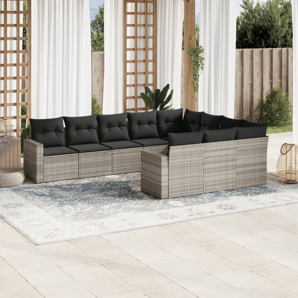 vidaXL 10-delige Loungeset met kussens poly rattan lichtgrijs grijs, foto 2
