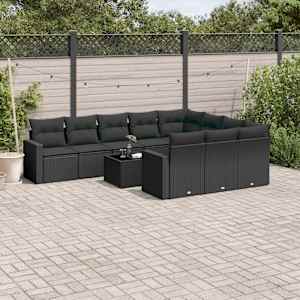 Vrtna sedežna garnitura 11-delna z blazinami črn poli ratan