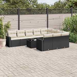 Vrtna sedežna garnitura 11-delna z blazinami črn poli ratan