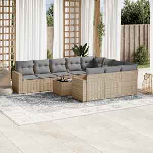 Vrtna sedežna garnitura 11-delna z blazinami bež poli ratan