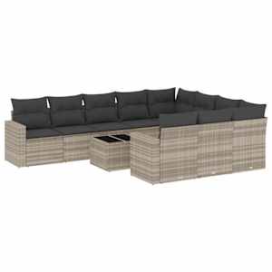 vidaXL 11-osaline aiadiivani komplekt patjadega, helehall, pol&uuml;rotang