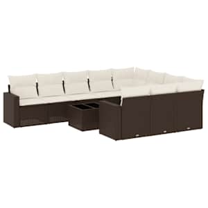 vidaXL 11-osaline aiadiivani komplekt patjadega, pruun, pol&uuml;rotang
