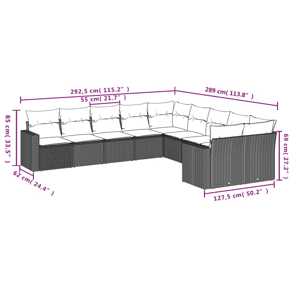 vidaXL 10-delige Loungeset met kussens poly rattan zwart afbeelding