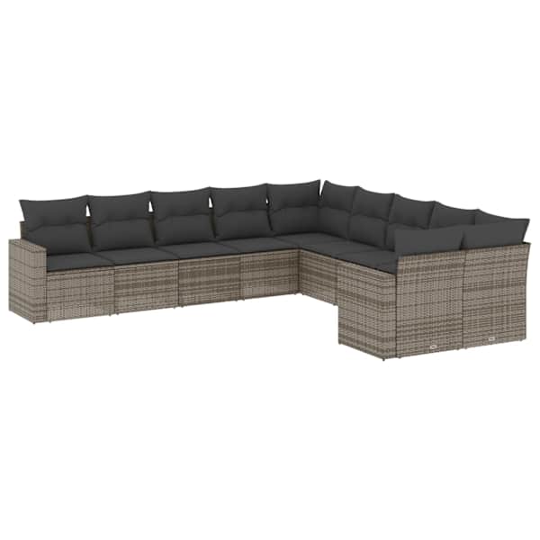 vidaXL 10-osaline aiadiivani komplekt patjadega, hall, pol&uuml;rotang