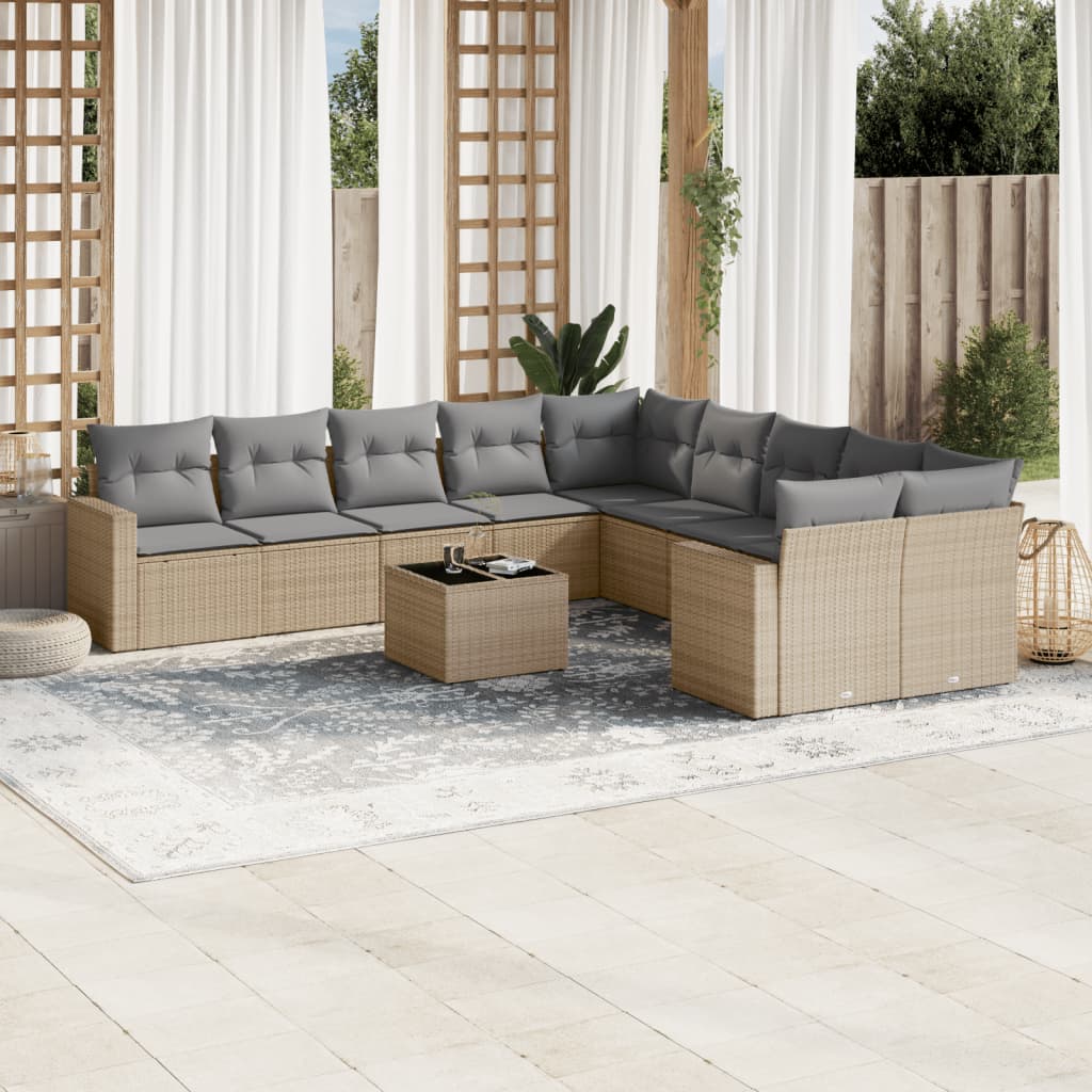 vidaXL 11 Piece Garden Sofa Set with Cushions Beige Poly Rattan