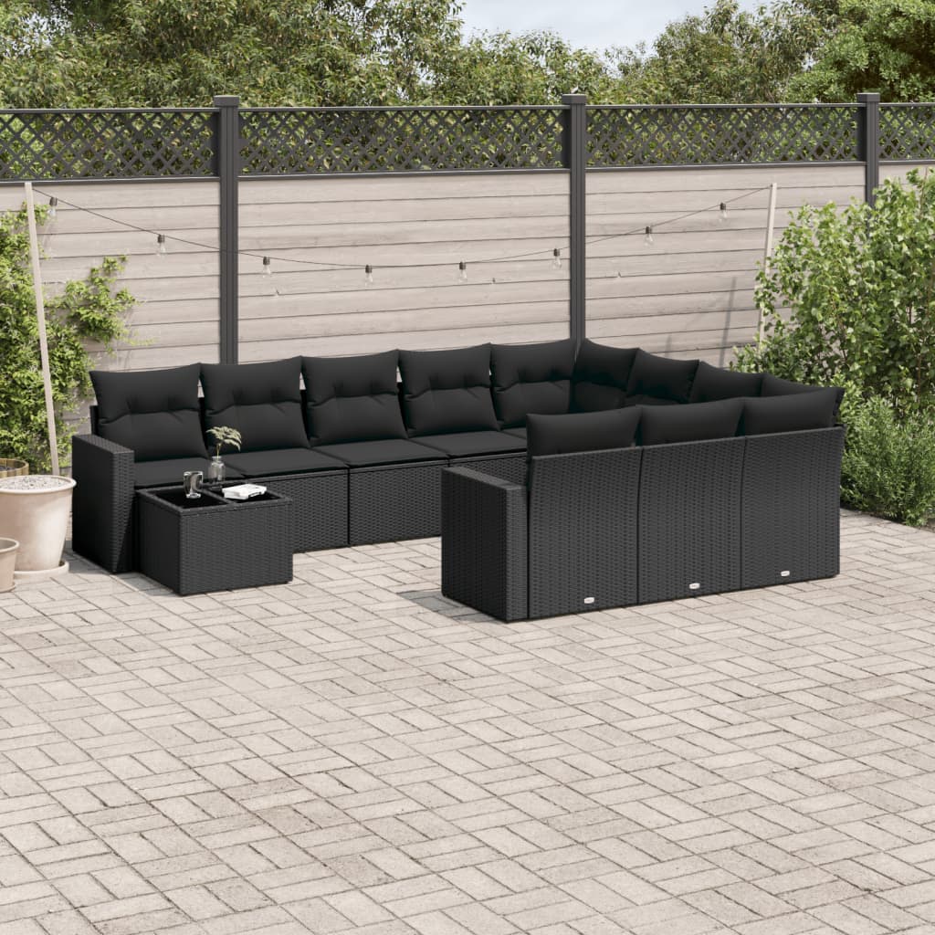 vidaXL 11 Piece Garden Sofa Set with Cushions Black Poly Rattan