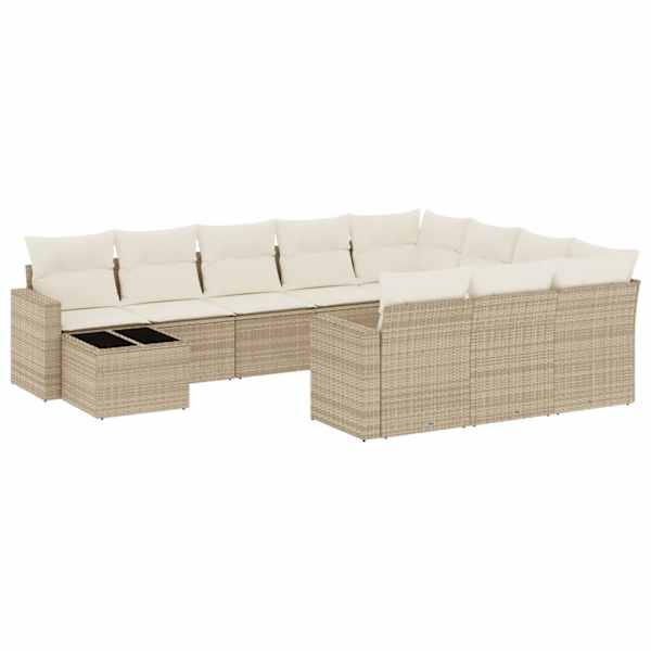 vidaXL 11-osaline aiadiivani komplekt patjadega, beež, pol&uuml;rotang