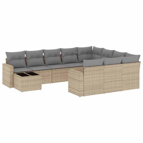 vidaXL 11-osaline aiadiivani komplekt patjadega, beež, pol&uuml;rotang