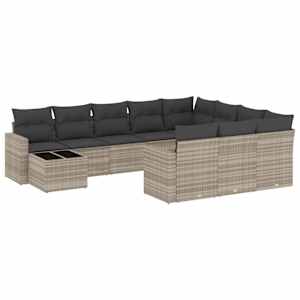 vidaXL 11-osaline aiadiivani komplekt patjadega, helehall, pol&uuml;rotang