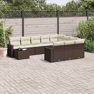 Vrtna sedežna garnitura 11-delna z blazinami rjava poli ratan