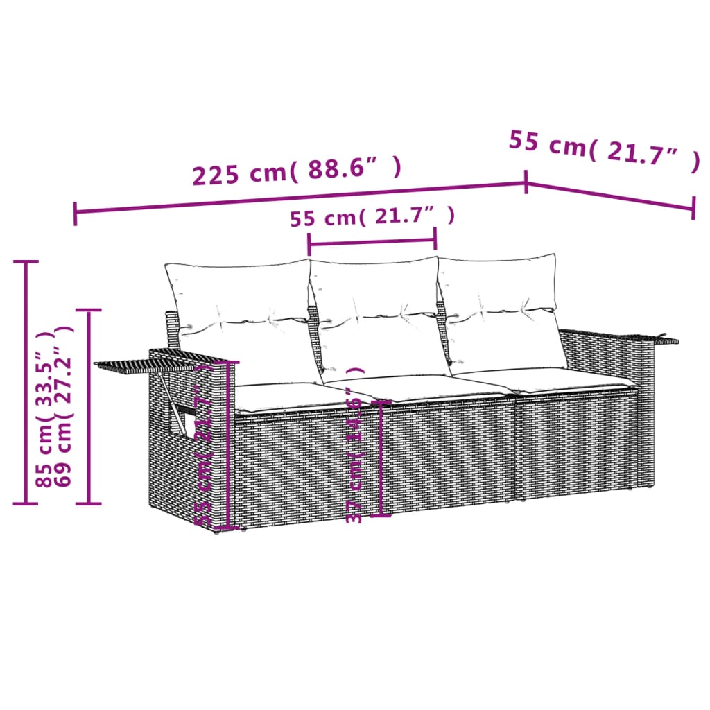 Set canapele de grădină, 3 piese, cu perne, bej, poliratan 3252196 - imagine 3