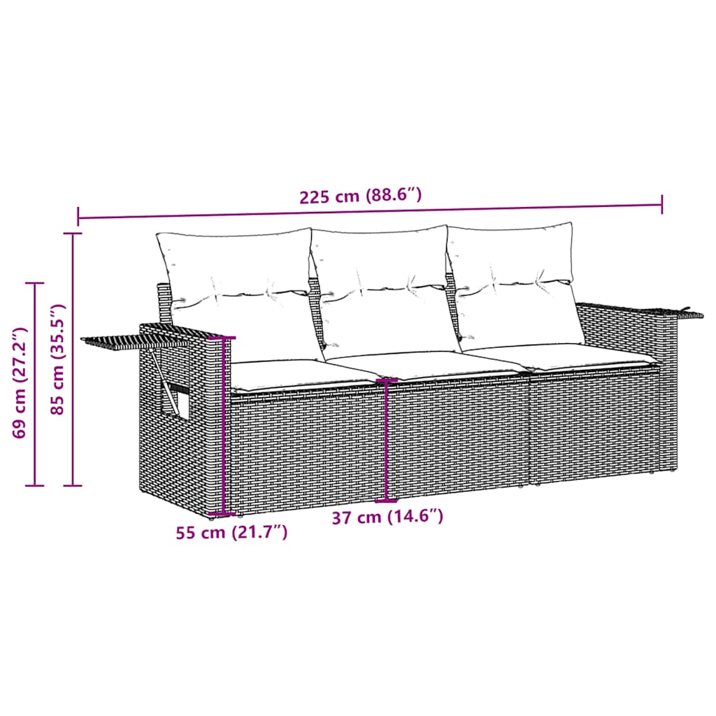 Thumbnail - vidaXL 3-tlg. Garten-Sofagarnitur mit Kissen Braun Poly Rattan