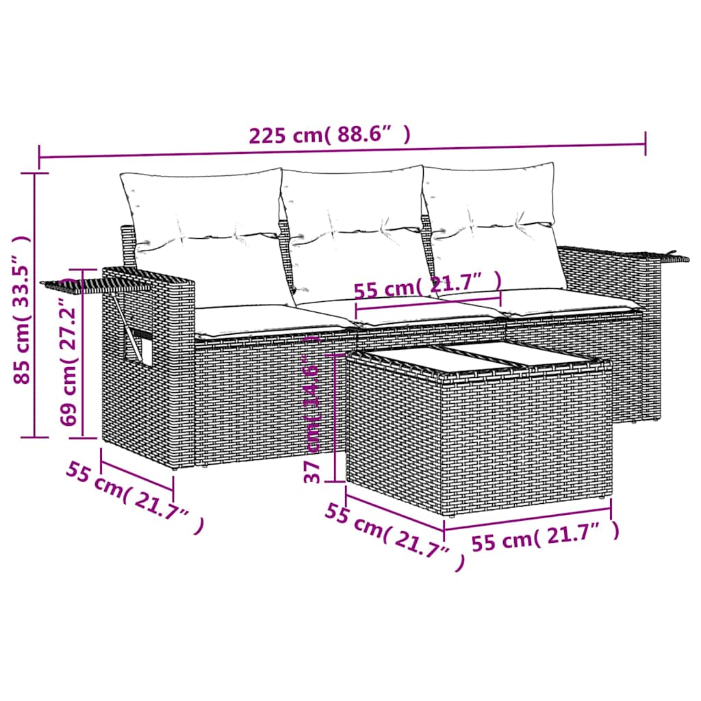 Set mobilier de grădină cu perne, 4 piese, negru, poliratan 3252202 - imagine 3
