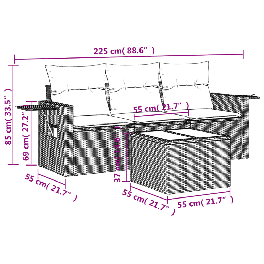 Set canapea de grădină cu perne, 4 piese, gri, poliratan 3252207 - imagine 3