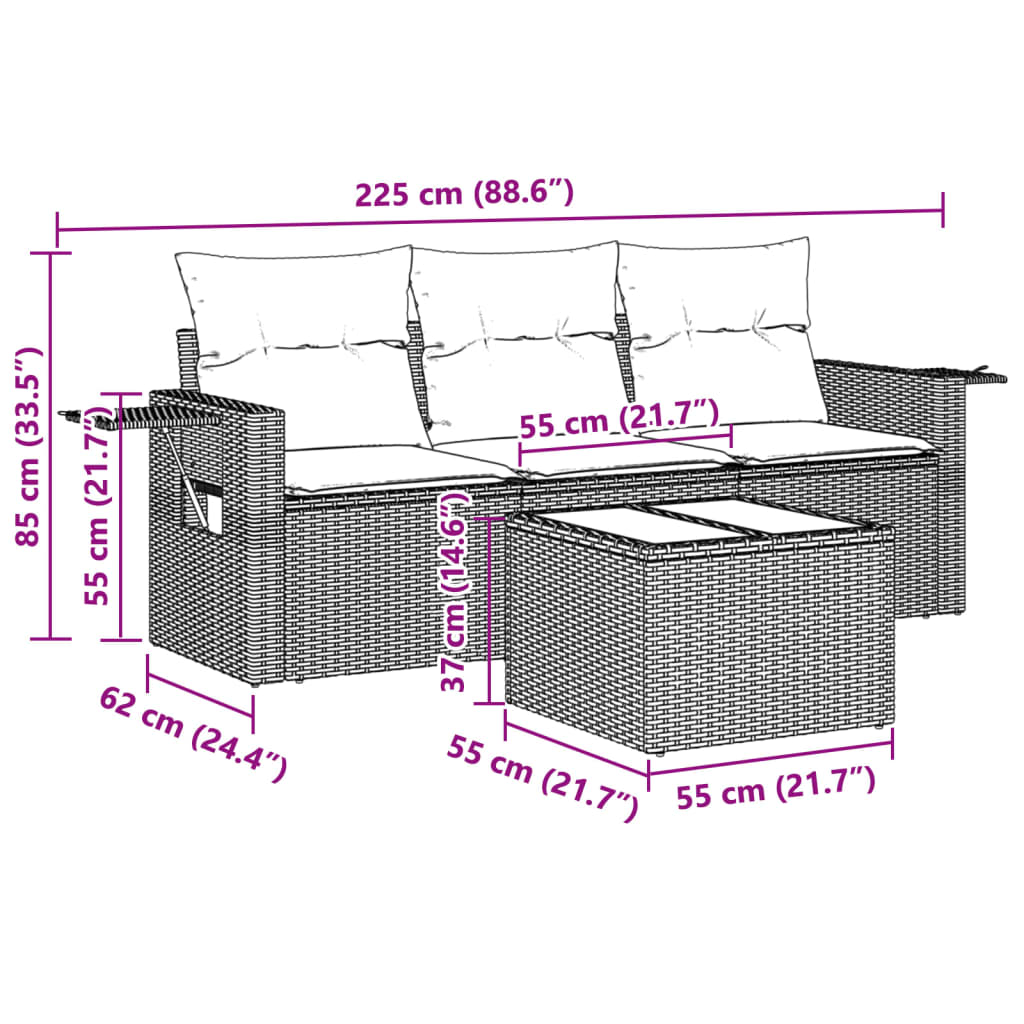 Set canapea de grădină cu perne, 4 piese, gri deschis poliratan 3252209 - imagine 3