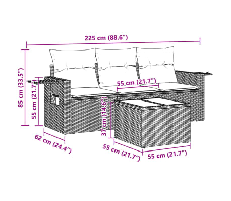 vidaXL Tr&auml;dg&aring;rdssoffset med dynor 4 delar ljusgr&aring; konstrotting