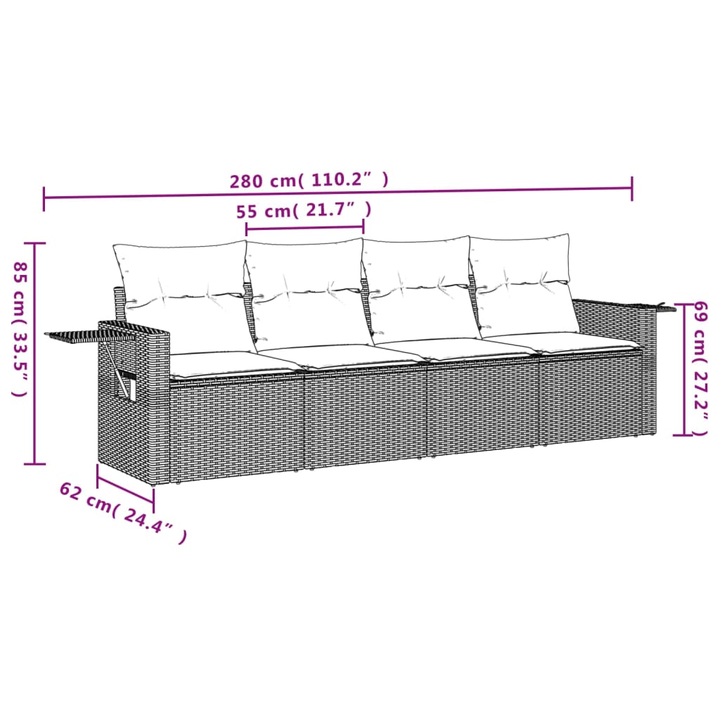 vidaXL 4-delige Loungeset met kussens poly rattan zwart afbeelding