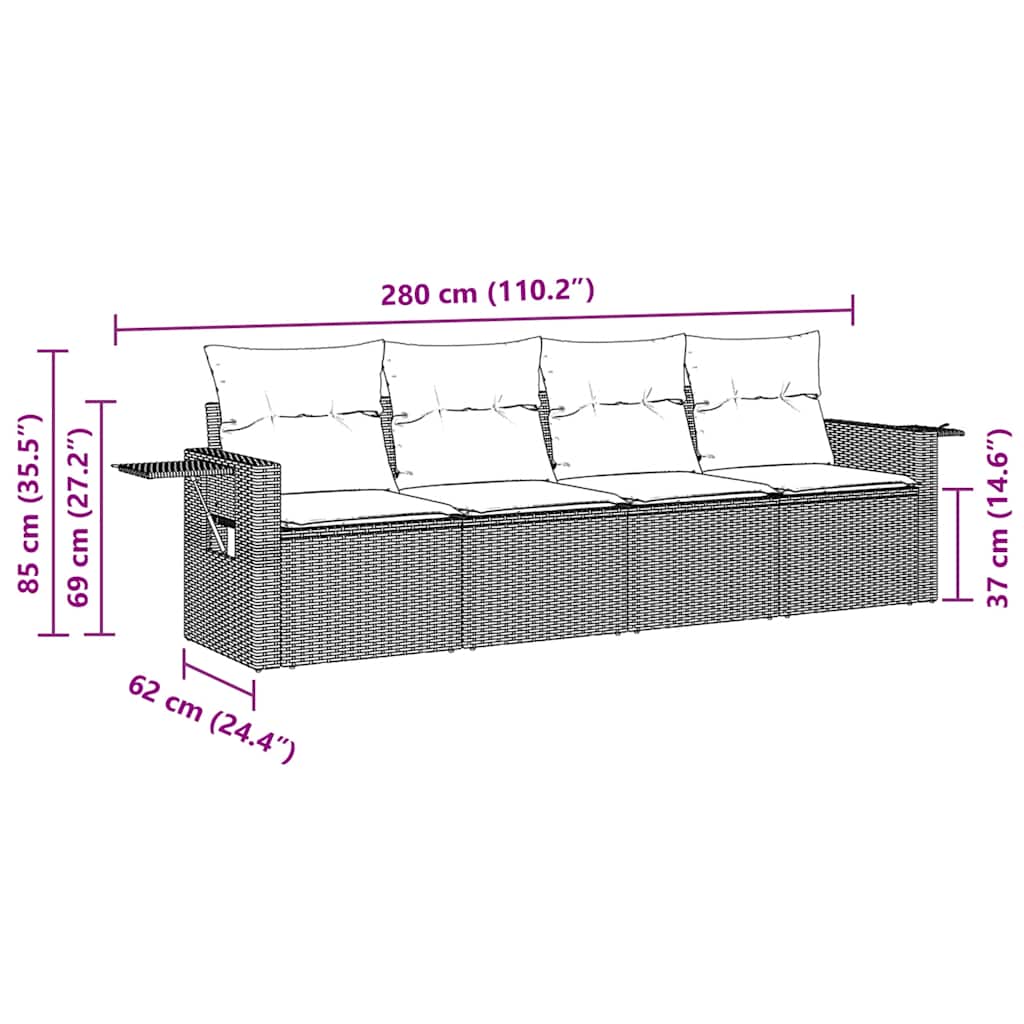 vidaXL 4-delige Loungeset met kussens poly rattan zwart afbeelding