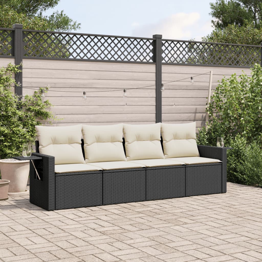 4-tlg. Garten-Sofagarnitur mit Kissen Schwarz Poly Rattan