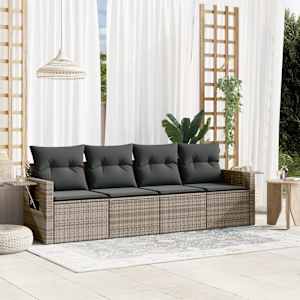 Vrtna sedežna garnitura 4-delna z blazinami siv poli ratan